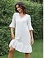 cheap Plain Dresses-Women&#039;s White Dress Mini Dress Lace Elegant V Neck Sleeveless White Color