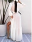 cheap Plain Dresses-Women&#039;s White Dress Maxi Dress Chiffon Lace up Split Date Vacation Casual V Neck Long Sleeve Black White Blue Color