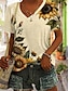 cheap Women&#039;s T-shirts-Women&#039;s T shirt Tee Sunflower Print Vacation Weekend Fashion Short Sleeve V Neck Beige Summer