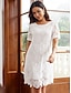 cheap Plain Dresses-Women&#039;s Casual Dress Mini Dress Lace Casual Crew Neck White Color