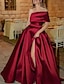 cheap Evening Dresses-A-Line Evening Gown Celebrity Style Dress Prom Wedding Reception Floor Length Short Sleeve One Shoulder Fall Wedding Guest Satin with Slit 2024