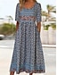 Χαμηλού Κόστους Print Φορέματα-Γυναικεία Καθημερινό φόρεμα Φλοράλ Τσέπη Στάμπα Στρογγυλή Ψηλή Λαιμόκοψη Μίντι φόρεμα Etnic Καθημερινό Καθημερινά Ημερομηνία Κοντομάνικο Καλοκαίρι