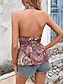 cheap Tank Tops &amp; Camis-Women&#039;s Tank Top Floral Backless Print Daily Vacation Casual Sleeveless Halter Neck Red Summer