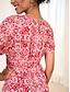 baratos Vestidos Estampados-Mulheres Floral Folha Gravata no pescoço Vestido Longo Manga Curta Verão