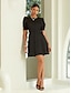 cheap Casual Dress-Satin Solid Puff Sleeve Mini Dress