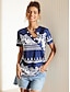 billiga T-shirts för damer-Dam Summer Tops Ledigt Dagligen Blå Kortärmad Mode Delad hals Sommar
