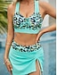 preiswerte Bikini-Sets-Damen Normal Badeanzug Bikinis Bademode 2 teilig Print Leopard Strandbekleidung Push-Up Hosen Badeanzüge