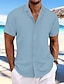 baratos camisa de botão masculina-Homens Camisa Social camisa de botão Camisa casual camisa de verão camisa de praia Preto Branco Azul Marinha Azul Caqui Manga Curta Riscas Lapela Diário Férias Roupa Moda Casual Confortável