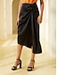 cheap Women&#039;s Skirt-Satin Drawstring Natural Midi Skirt