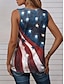 billige Tanks og camisole til kvinner-Dame Singleter Vest Flagg USA Uavhengighetsdagen Trykt mønster Uavhengighetsdagen Hawaiisk Ermeløs V-hals Navyblå Sommer