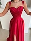 cheap Evening Dresses-A-Line Evening Gown Elegant Dress Formal Prom Floor Length Sleeveless Boat Neck Satin Backless with Ruched Slit 2024