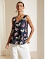 preiswerte Blusen und Hemden für Damen-Damen Bluse Blumen Schmetterling Bedruckt Täglich Vintage Ärmellos Rundhalsausschnitt Schwarz Sommer