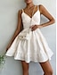 preiswerte Weißes Kleid-Damen Weißes Kleid Casual kleid Baumwoll-Leinenkleid Minikleid Baumwolle Rüsche Grundlegend Basic Täglich V Ausschnitt Ärmellos Sommer Frühling Weiß Glatt