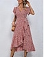 cheap Print Dresses-Women&#039;s Casual Dress Swing Dress Wrap Dress Floral Ruffle Print V Neck Midi Dress Stylish Casual Daily Date Short Sleeve Summer