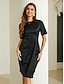 halpa yksinkertaiset mekot-Naisten Musta mekko Mini mekko Rypytetty Tyylikäs Vapaa-aika Tiukka pyöreä kaula-aukko Lyhythihainen Musta Väri