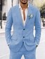 cheap Linen Suits-Blue Men&#039;s Linen Suits Spring/Summer Beach Wedding Suits 2 Piece Solid Colored Tailored Fit Single Breasted Two-buttons 2024