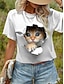 olcso Női pólók-Női Póló 3D cat Állat Nyomtatott Napi Hétvége Divat Rövid ujjú Kerek Fehér Nyár