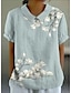 billige Bluser og skjorter til kvinner-Dame Bluse Blomstret Knapp Daglig Feriereise Ut på byen Elegant Tropisk Daglig Kortermet Skjortekrage Blå Sommer