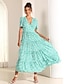 preiswerte Bedruckte Kleider-Damen Chiffon A Linie Kleid Ditsy Blumig Gestuft V Ausschnitt Maxidress Hawaiianisch Stilvoll Urlaub Kurzarm Sommer