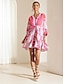 cheap Print Dresses-Women&#039;s Plaid Ruched V Neck Mini Dress 3/4 Length Sleeve Summer
