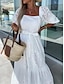 Χαμηλού Κόστους απλά φορέματα-Γυναικεία Λευκό φόρεμα Μακρύ φόρεμα Δαντέλα Κουρελού Ημερομηνία Διακοπές Κομψό στυλ street Μάξι Τετράγωνη Λαιμόκοψη 3/4 Μήκος Μανικιού Λευκό Ανθισμένο Ροζ Βυσσινί Χρώμα