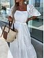 voordelige Witte kanten jurken-Dames Maxi-jurk Witte jurk Casual jurk Swingjurk A lijn jurk Streetwear Maxi Basic Vakantie Straat Feestdagen Normale pasvorm 3/4 mouw Vierkante hals Wit Blozend Roze Paars Abrikoos Zomer