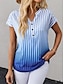 cheap Women&#039;s T-shirts-Women&#039;s T shirt Tee Ombre Striped Button Print Daily Going out Stylish Short Sleeve V Neck Blue Summer