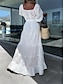voordelige Witte kanten jurken-Dames Maxi-jurk Witte jurk Casual jurk Swingjurk A lijn jurk Streetwear Maxi Basic Vakantie Straat Feestdagen Normale pasvorm 3/4 mouw Vierkante hals Wit Blozend Roze Paars Abrikoos Zomer