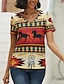 voordelige Dames T-shirts-Dames T-shirt Geometrisch Afdrukken Dagelijks Weekend Vintage Etnisch Korte mouw V-hals Rood