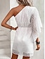 זול שמלות פשוטות-בגדי ריקוד נשים שמלה לבנה שמלת מיני שיפון תחרה טלאים פגישה (דייט) חופשה סגנון רחוב בסיסי כתפיה אחת שרוול 4\3 שחור לבן צבע