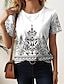 halpa Naisten T-paidat-Naisten T-paita Geometrinen Päivittäin Loma Böömi Vintage Tyylikäs Lyhythihainen Tiukka pyöreä kaula-aukko Valkoinen Kesä