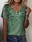 billige T-skjorter til kvinner-Dame T skjorte Blomstret Knapp Utskjæring Trykt mønster Ferie Helg Grunnleggende Kortermet V-hals Hvit