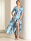 cheap Print Dresses-Women&#039;s Chiffon Swing Dress Ombre Abstract Ruffle Tiered V Neck Maxi Dress Bohemia Stylish Vacation Beach Short Sleeve Summer