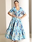 voordelige Jurken met print-Dames Chiffon Swingjurk Ombre Abstract Ruche Gelaagd V-hals Maxi-jurk Bohemen Stijlvol Vakantie Strand Korte mouw Zomer