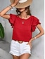 baratos Tops básicos de mulher-Camisa Social Blusa Mulheres Preto Vermelho Azul Marinha Tecido Frufru Rua Diário Moda Decote Redondo Normal S