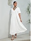 olcso alkalmi ruha-női lenkeverék fehér v nyakú vonalas maxi ruha
