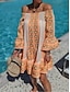 cheap Casual Dresses-Women&#039;s Casual Dress A Line Dress Leopard Geometric Ruffle Print Off Shoulder Mini Dress Stylish Casual Daily Date Long Sleeve Summer