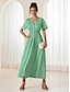 cheap Print Dresses-Women&#039;s Floral Maxi Dress Green Chiffon A Line Dress Tiered V Neck Hawaiian BeachVacation Short Sleeve Button Summer