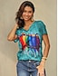 voordelige Dames T-shirts-Dames T-shirt Vogel Afdrukken Dagelijks Weekend Basic Korte mouw V-hals Marine Blauw