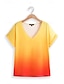 billige T-shirts til kvinde-Dame T-shirt Nuance Farvegradient Ferierejse Hawaiiansk Stilfuld Kortærmet V-hals Lyserød Sommer
