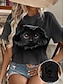 ieftine Tricouri Damă-Pentru femei Tricou 3D cat Animal Imprimeu Zilnic Sfârșit de săptămână Modă Manșon scurt Rotund Negru Vară
