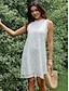 cheap Plain Dresses-Women&#039;s Lace Dress Mini Dress Lace Patchwork Streetwear Crew Neck White Color