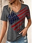 halpa Naisten T-paidat-Naisten T-paita Lippu USA Päivittäin Itsenäisyyspäivä Tyylikäs Lyhythihainen V kaula-aukko Tumman harmaa Kesä
