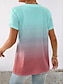 billiga T-shirts för damer-Dam T-shirt Nyans Färggradient Mönster Dagligen Helgen Vintage Mode Kortärmad V-hals Himmelsblå Sommar