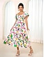 cheap Print Dresses-Women&#039;s Chiffon Chiffon Dress Swing Dress Floral Shirred Tiered U Neck Puff Sleeve Midi Dress Hawaiian Casual Date Vacation Half Sleeve Summer Spring