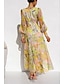 cheap Wedding Guest Dresses-A-Line Wedding Guest Dresses Floral Dress Holiday Summer Ankle Length Long Sleeve V Neck Polyester with Floral Print 2024