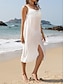 baratos vestidos lisos-Mulheres Vestido branco Vestido midi Frente Única Patchwork Férias Praia Básico Sensual Com Alças Sem Manga Branco Cor