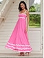 cheap Plain Dresses-Women&#039;s A Line Dress Maxi Dress Lace Trim Elegant Spaghetti Strap Sleeveless Pink Color