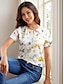 abordables T-shirts Femme-Femme T shirt Tee Floral Imprimer du quotidien Mode Manche Courte Col Ras du Cou Blanche Eté