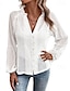 cheap Women&#039;s Blouses &amp; Shirts-Women&#039;s Shirt Blouse Cotton Plain Button Smocked Daily Casual Puff Sleeve Long Sleeve V Neck White Spring &amp; Summer